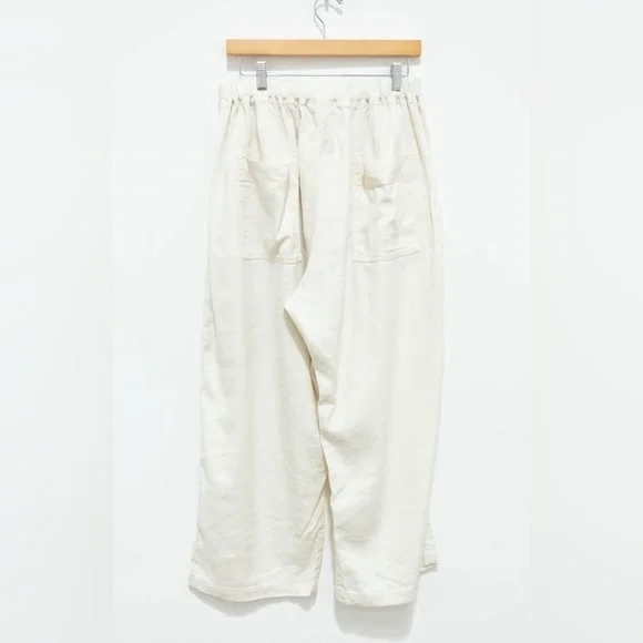 Ichi Antiquités Linen Silk Pants O/S White Wide Leg Pull On Coastal Minimalist - Picture 3 of 7